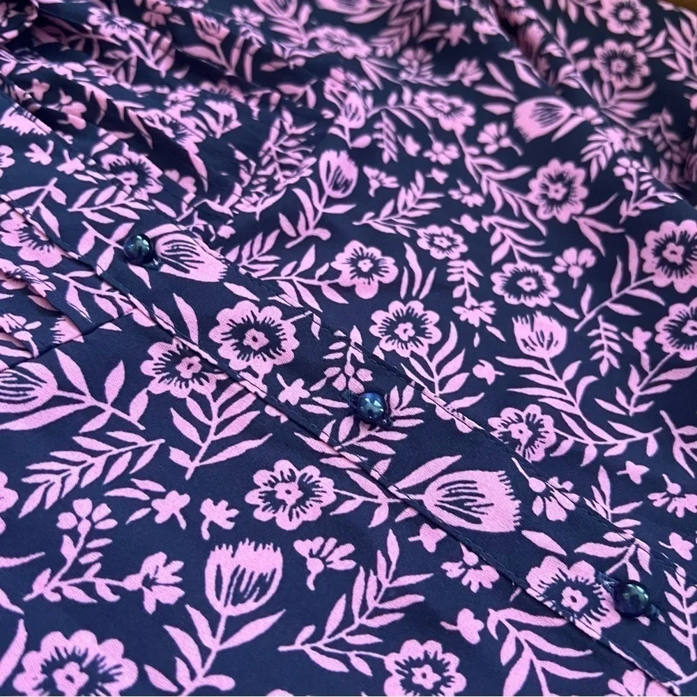 Nanette Lepore Sz 12 Pink Black Floral Print Midi Dress Pleated A Line Women’s